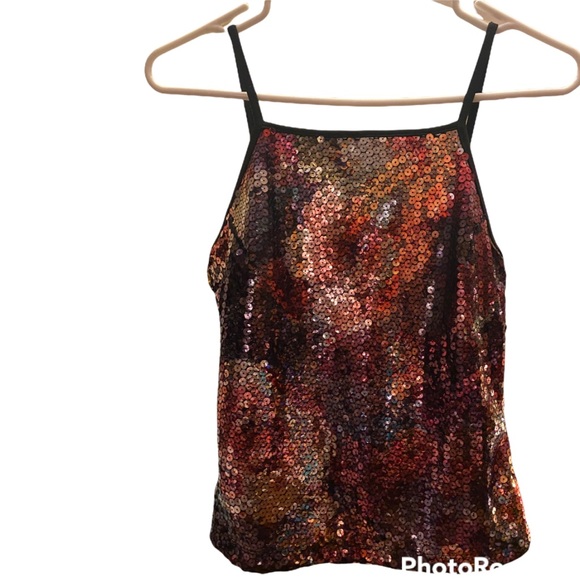 1990s BLACK MULTI COLOR SEQUINS PARTY HOLIDAY FORMAL CORSET CAMI - Picture 15 of 15